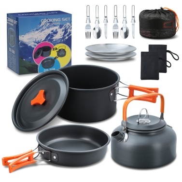 Camping Cooking Set Camping Cookware Set 16pcs Camping Pot pan Set Nesting Camp Cook Set Camping&Hiking Mini cookware Camping Backpacking Pans Set