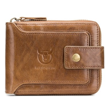 Genuine Leather Bifold Zipper Wallet for Men RFID Safe Travel Purse Pouch
