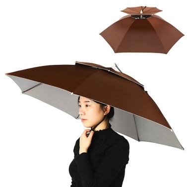 Double Layer Umbrella Hat Women Men Folding Sun Rain Cap with Adjustable Head Band for Fishing Camping Hiking