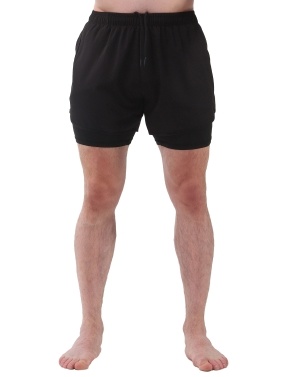 Men Sports Shorts with Liner 2-in-1 with Pockets Quick Dry Running Cycling Fitness Shorts