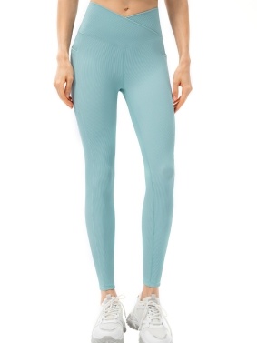 Women Sports Leggings Yoga Tights with Pockets Ribbed Pants