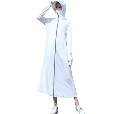Women Sun Protection Jacket Large Visor Full Zip Pockets UPF 50+ Long Hooded Coat Summer Cover Ups for Beach Holiday Outdoor