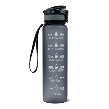 Sports Water Bottle with Time Marker BPA Free & Leak proof Portable Reusable Drinking Kettle  Fitness Sport 1L Water Jug for Men   Women Kids Student to Camping Office School Gym Workout