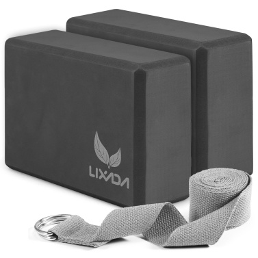 Lixada 2 Packs Yoga Blocks with Strap Set Non-Slip High Density Lightweight EVA Foam Yoga Blocks Bricks and Yoga Strap for Yoga Pilates Fitness Training