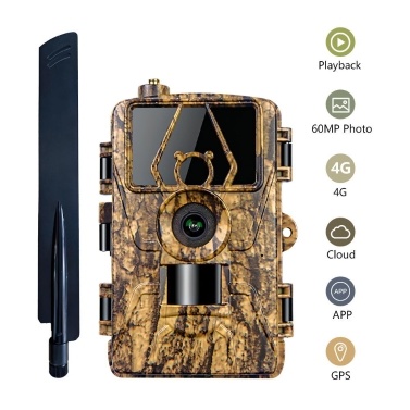 Trail Cam with 8K Video 60MP Images Night Vision Motion Activated Waterproof Wildlife Camera for Hunting Home Surveillance & Security Cameras—4G EU Version with SIM Card & Antenna
