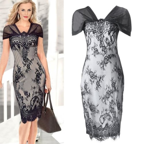 

New Women's Sexy Style Bodycon Lace Splicing Ladies Party Evening Dress