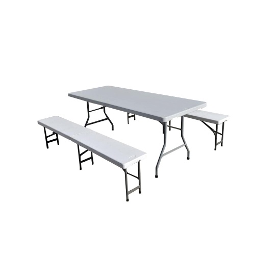 Ensemble table de jardin pliante 240cm et 2 bancs pliants