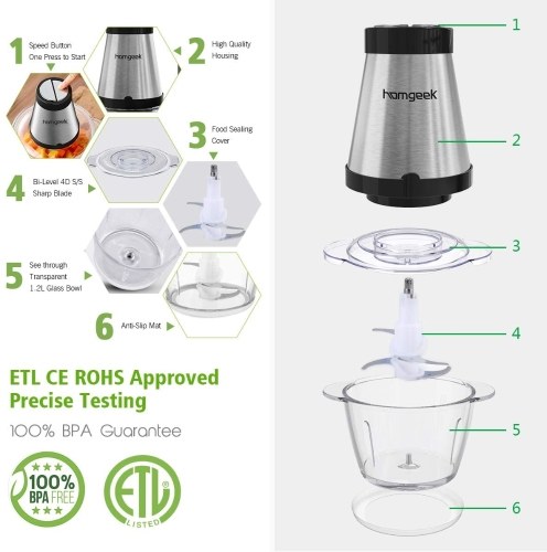 

homgeek Food Processor 300 Watts with 2 Adjustable Speed Control