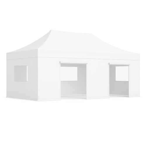 Tente pliante 4x6m Pack fenêtre Gamme structure Alu 55mm Bâche de toit et côtés en PVC 100 % étanche 580 g/m² blanc