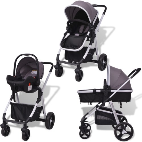 

3-in-1 stroller aluminum gray and black