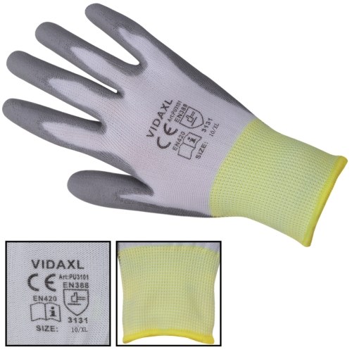 

work gloves PU 24 pairs of white and gray Gr. 10 / XL