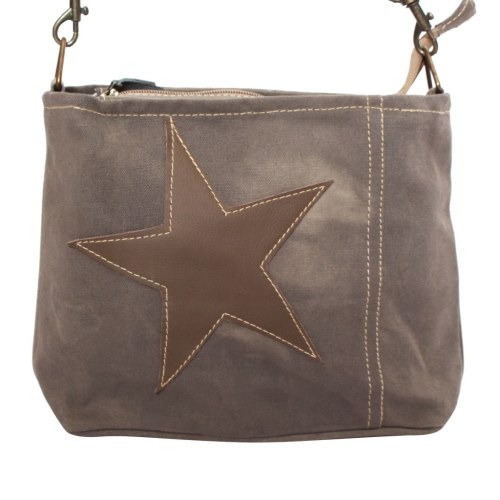 

Shoulder bag canvas and real leather gray