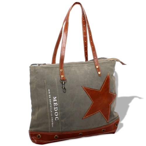 

Tote Bag Canvas and Real Leather Gray