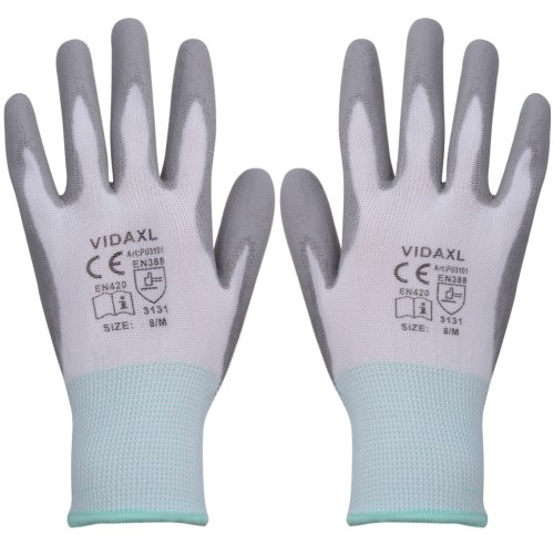 

Work Gloves PU 24 Pairs White and Grey Size 8/M
