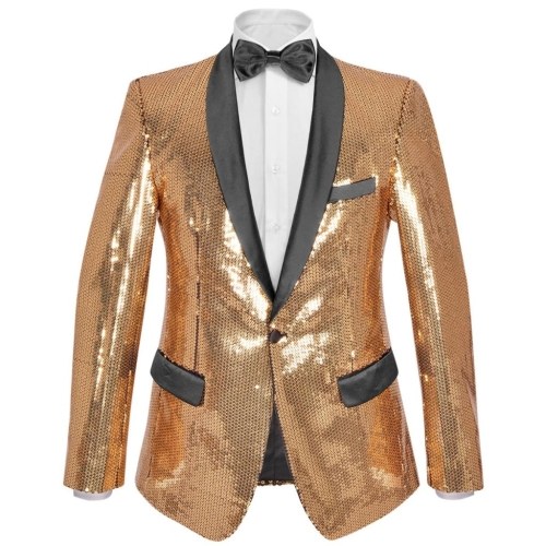 

Men's Sequin Dinner Jacket Tuxedo Blazer Gold Size 46