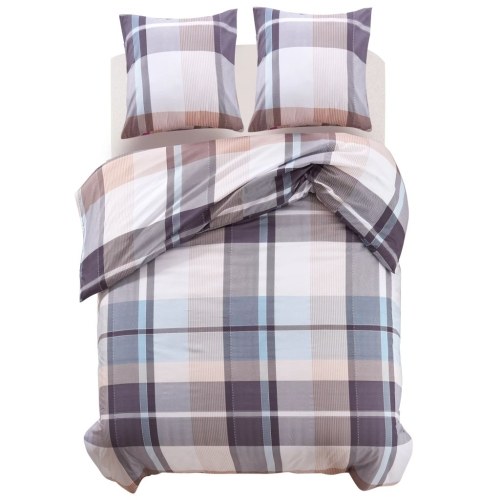 

3 Piece Duvet Cover Set Khaki Checkered Print 200x200/60x70 cm