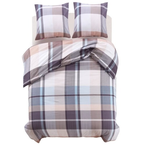 3 Piece Duvet Cover Set Khaki Checkered Print 200x200/60x70 cm