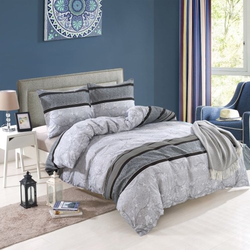 

3 Piece Duvet Cover Set Striped Floral Print 200x220/80x80 cm