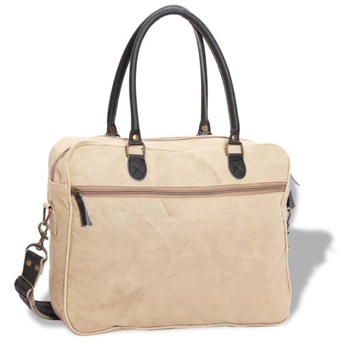 

Canvas and Genuine Leather Handbag with Beige Star