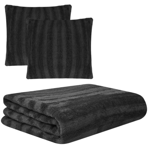 

Blanket and Cushion Covers 3 Pieces Faux Fur Black
