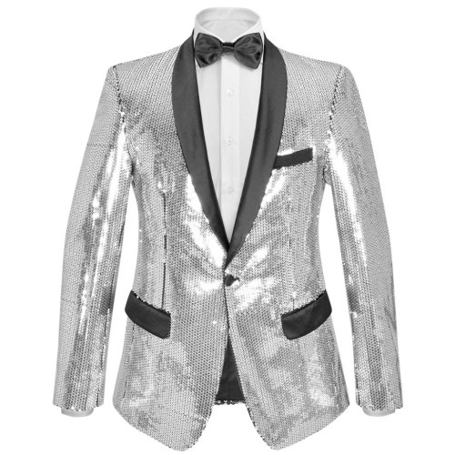 

Мужская серебряная блестка Вечерняя смокинг Blazer Размер 50