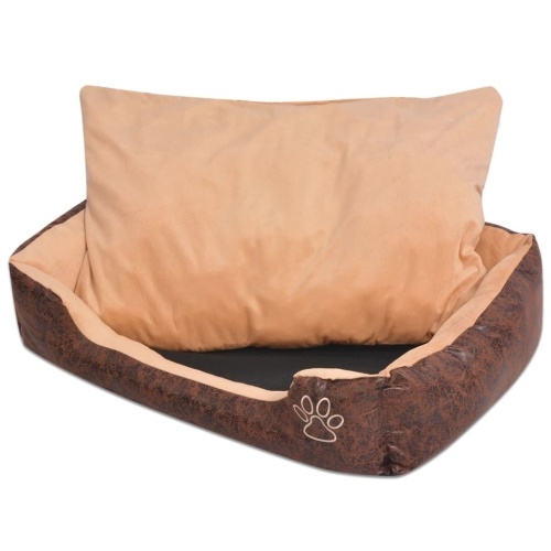 

Dog bed with cushion PU artificial leather Size M Brown