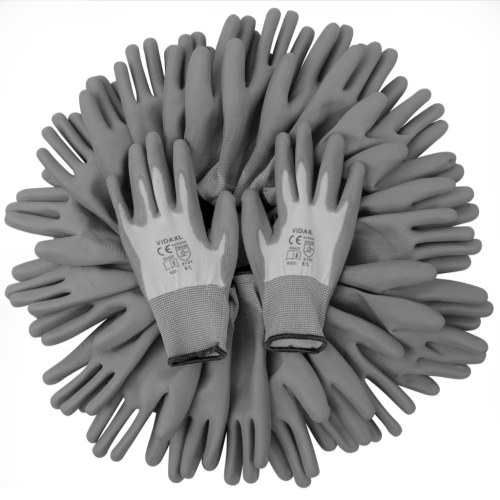 

PU work gloves 24 pairs white and gray size 9 / L