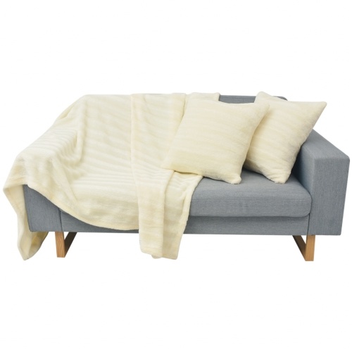 

Set of pillowcases and blanket 3 pieces synthetic hair cream