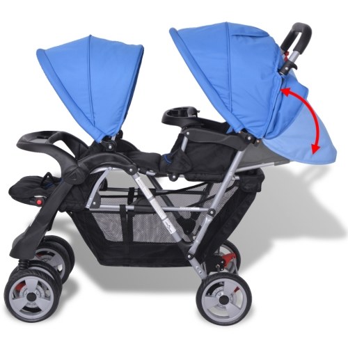 

Twin Tandem Stroller in Blue and Black Steel