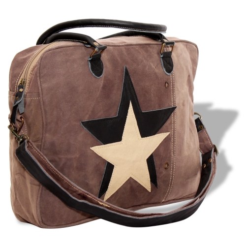 

Bag in Canvas and Genuine Leather with Brown Star Pattern