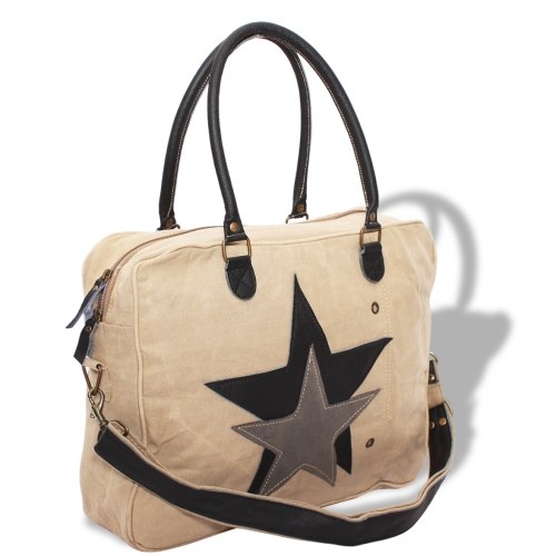 

Bag in Canvas and Genuine Leather with Beige Star Pattern