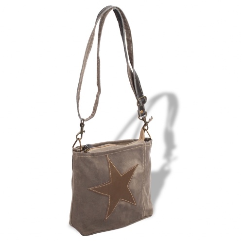

Shoulder Bag in Canvas and Genuine Gray Leather