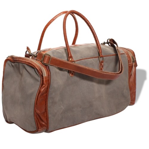 

Canvas handbag and genuine dark gray leather