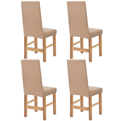 

4 Pcs Beige Striped Elasticized Seat Covers