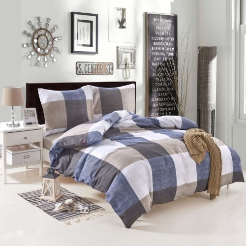 

3 Pcs Duvet Cover Set Square Print Coffee 240x220 / 60x70 cm