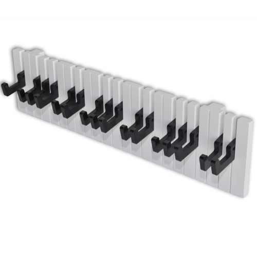 Piano Keyboard Design Wall-mounted Coat Rack with 16 Black Hooks