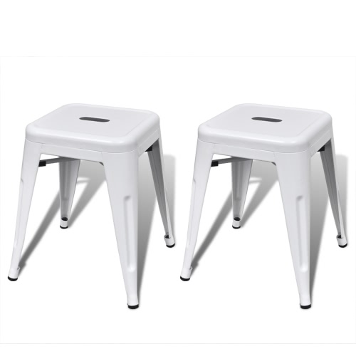 2 pcs White Stackable Small Metal Stool