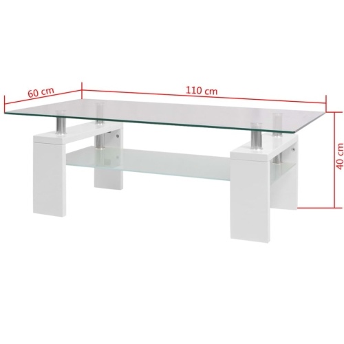 

Высокий глянцевый журнальный столик с полкой 110 × 60 × 40 см белый