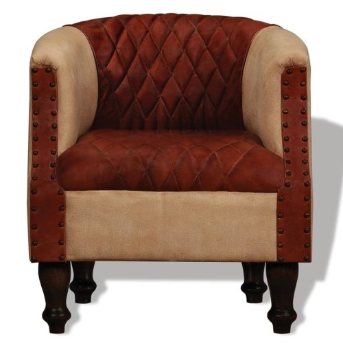 

Armchair genuine leather and fabric brown and beige