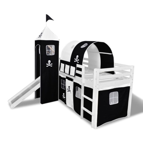 

Children's high bed with slide & ladder wood black and white