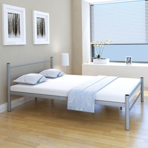 Doppelbett mit Memory Matratze Metall Grau 140x200 cm