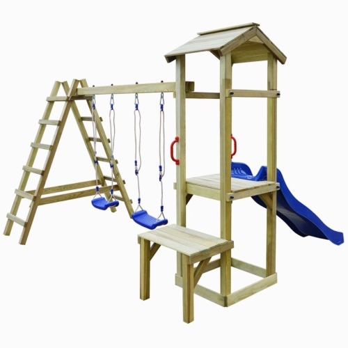 Playhouse Set with Slide Ladders Swings 286x228x218 cm Pinewood