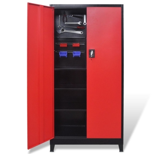 

Tool Cabinet with 2 Doors Steel 90x40x180 cm Black and Red