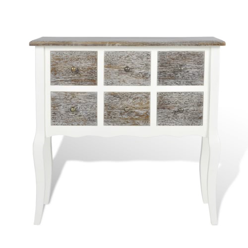 Console cabinet 6 drawers white wood