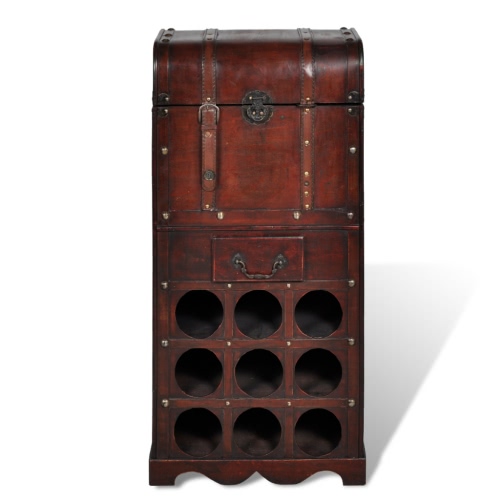 Wooden Wine Rack for 9 bottles Storage Trunk with Drawer