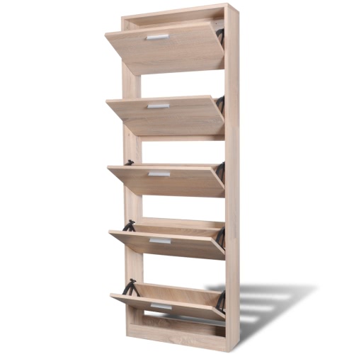 

Oak Look Wooden Shoe Cabinet with 5 Compartments