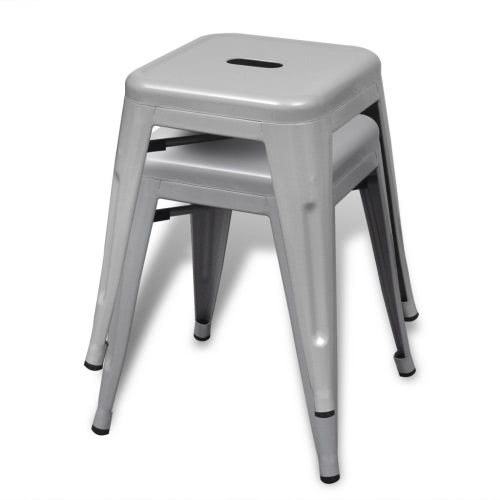 2 pcs Grey Stackable Small Metal Stool