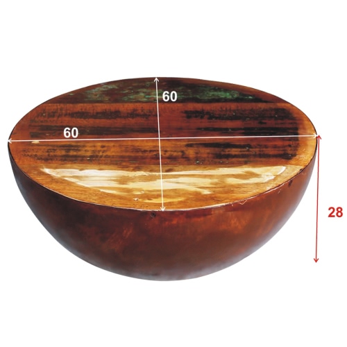 

Bowl Shaped Coffee Table Solid Reclaimed Wood with Steel Base