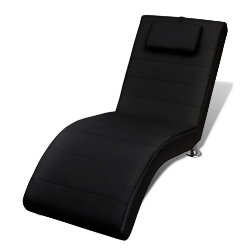 Noir Artificial Chaise en cuir Longue avec oreiller