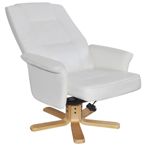 

White Artificial Leather TV Armchair with Foot Stool